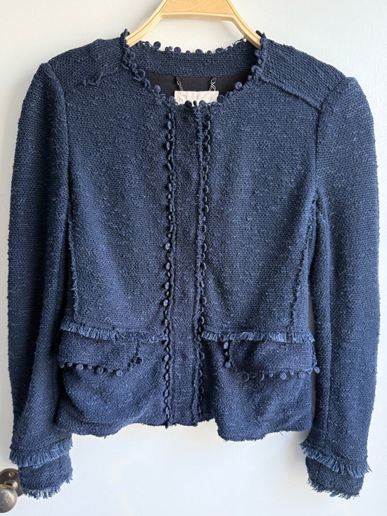 Rebecca Taylor Jackets & Blazers - Rebecca Taylor Navy Jacket Size 0 Boucle with Fringe Trim